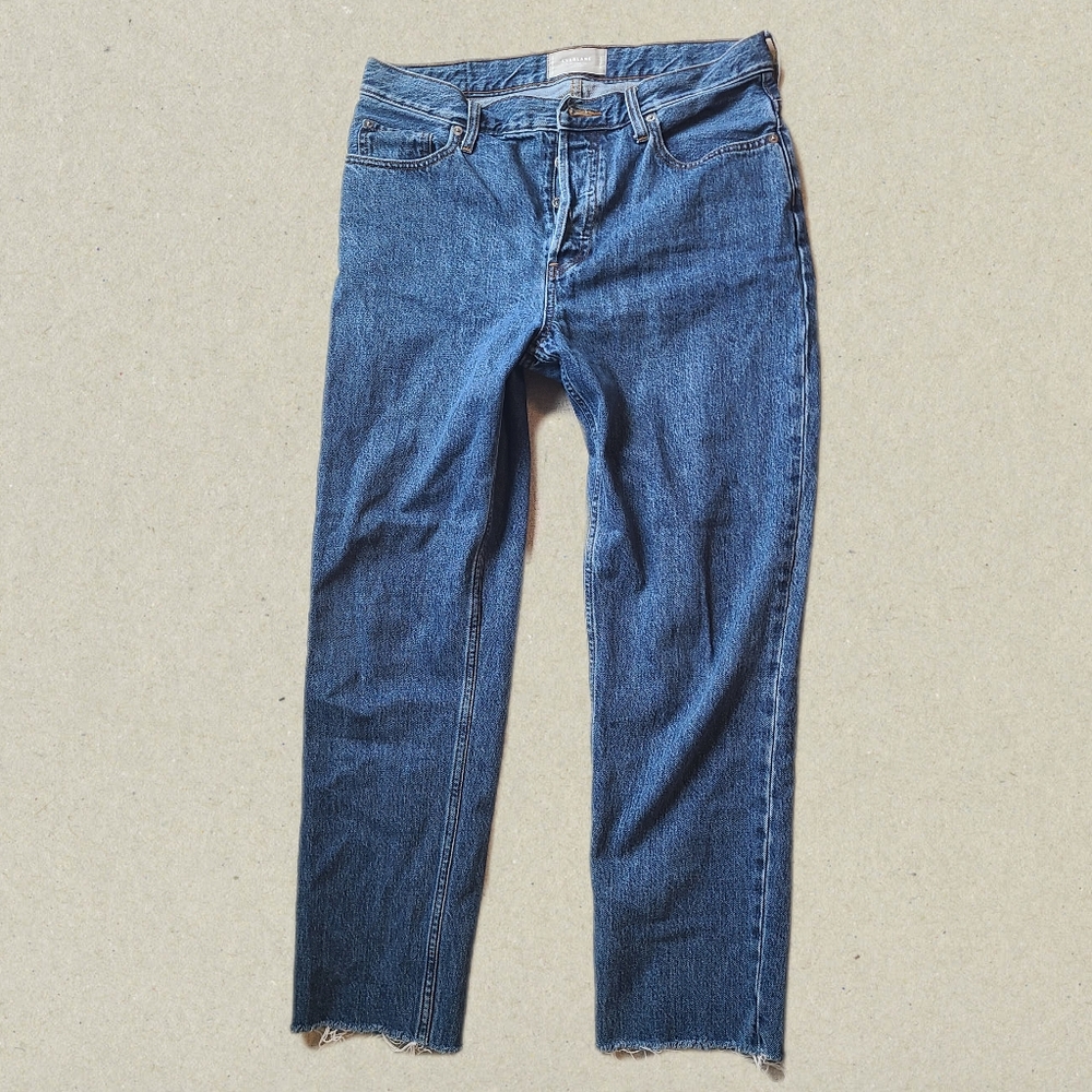 Everlane 90s Cheeky Jeans Size 28 Deep Atlantic Raw Hem High Rise Vintage Fit